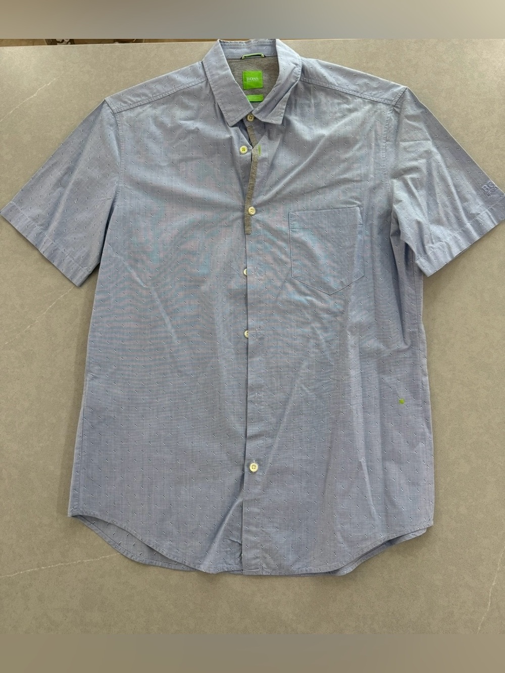 BOSS Short-Sleeve Light Blue Micro-Pattern Shirt
